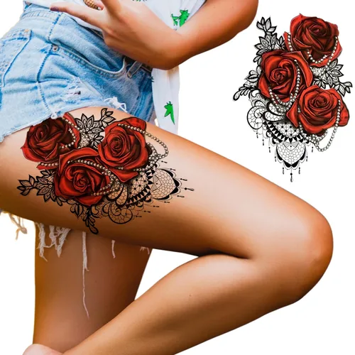 Vista 14 de Pegar en flores rosas flora flores adulto tatuaje temporal transferencia femenino cuerpo arte transferencias mujeres realista impermeable flora
