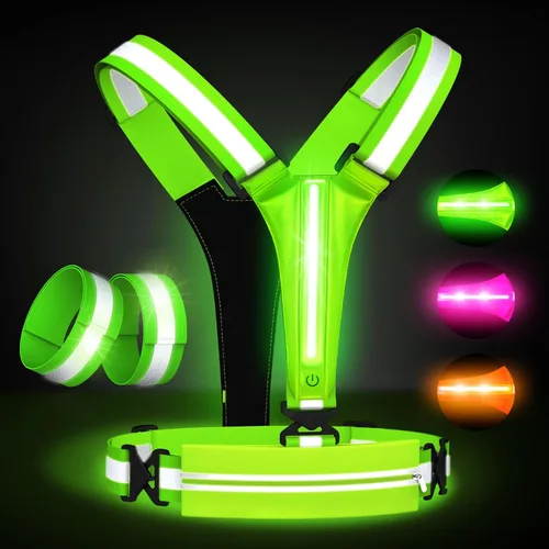 Vista 3 de Set de Chaleco Reflectante LED para Correr, Equipo de Correr Recargable por USB con Chaleco Iluminado para Corredores, Caminatas Nocturnas con Bolsa