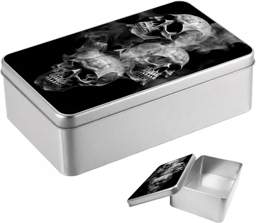 Vista 21 de Caja de lata de metal con tapa, contenedor de almacenamiento rectangular vacío de hojalata, estuche de lata portátil ligero para manualidades