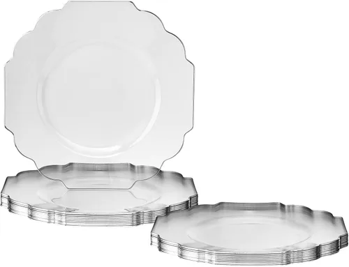 Vista 9 de SILVER SPOONS Platos desechables de diseño elegante para fiesta (10 piezas) Juego de cena desechable resistente de 10.75 pulgadas, platos de Blanco
