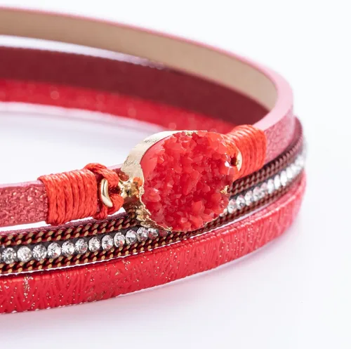 Vista 250 de FANCY SHINY - Pulsera de cuero estilo bohemio, pulsera de cuentas de cristal con cierre magnético, regalos de joyería para mujer
