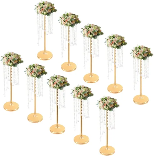 Vista 14 de 2 jarrones de flores de boda de 21.9 pulgadas de alto, centros de mesa plateados para mesa de boda, soporte alto de flores, centro de mesa Estilo 1