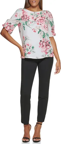 Vista 4 de DKNY Camiseta de manga corta abombada con cuello redondo para mujer