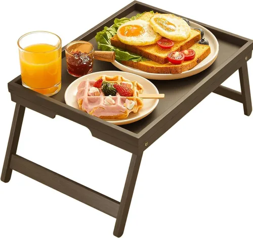 Vista 10 de Pipishell - Bandeja de bambú para cama con patas plegables, bandeja de desayuno para sofá, cama, comer, trabajar, se utiliza como bandeja de Negro