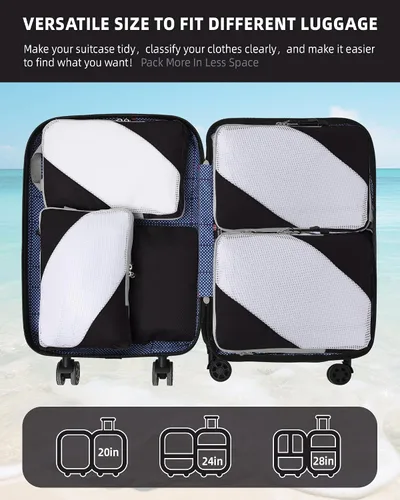 Vista 6 de Juego de 7 cubos de compresión para maleta, artículos esenciales de viaje, bolsas organizadoras para equipaje, accesorios de viaje, organizadores