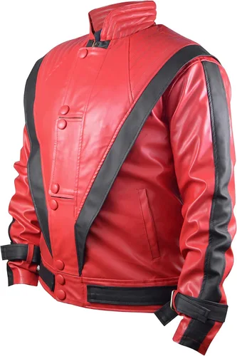 Vista 3 de MJ Thriller - Chaqueta de piel sintética Michael Jack, color rojo, XS-5XL