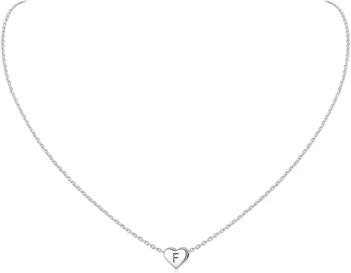 Vista 20 de ChicSilver Collares con inicial en forma de corazón de plata de ley 925 para mujer - Collar delicado con colgante de corazón personalizado y letra