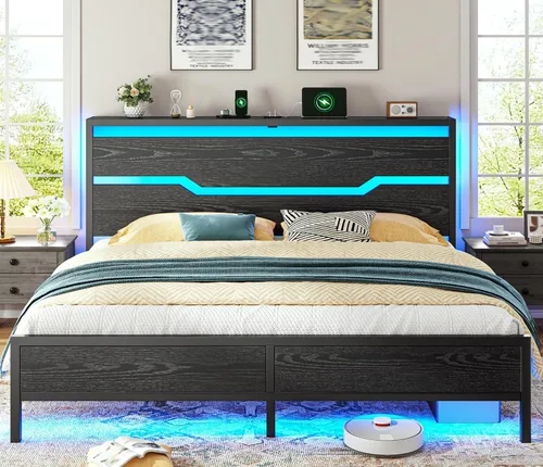 Vista 14 de Homkdom Twin Size Bed Frame with LED, Headboard Shelf & USB Ports