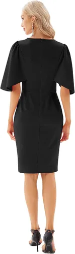 Vista 6 de GRACE KARIN - Vestido entallado con falda de tubo y mangas 34 con volantes para mujer, diseño de negocios