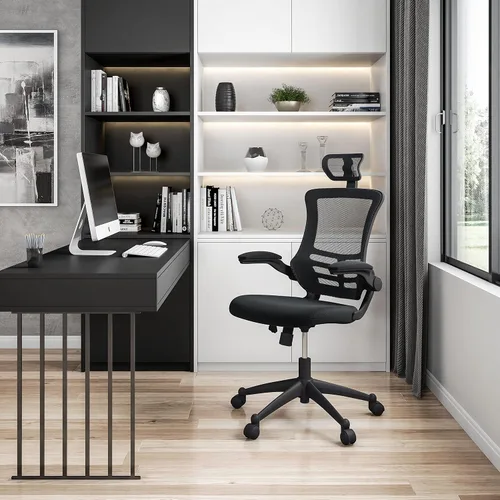 Vista 2 de Techni Mobili Silla de oficina de malla de respaldo alto con reposacabezas Negro