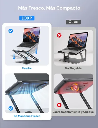 Vista 2 de LOXP Soporte ajustable para computadora portátil, elevador plegable de metal, soporte de refrigeración ventilado, soporte ergonómico