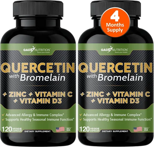 Vista 11 de Quercetina con vitamina C y zinc - Quercetina 500 mg - Quercetina con bromelina - Quercetina de zinc - 120 cápsulas vegetarianas. Suplementos