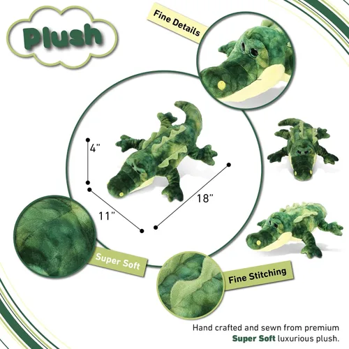 Vista 3 de DolliBu - Animal de peluche de cocodrilo, suave cocodrilo verde, adorable juguete de peluche de cocodrilo para jugar, lindo regalo de vida salvaje