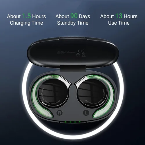 Vista 4 de Jectse Auriculares con clip, Bluetooth 5.2 con estuche de carga, modo brillante, llamadas binaurales HD, color negro