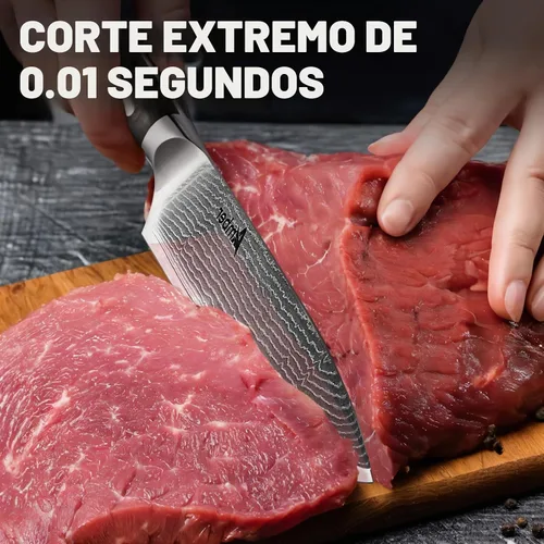 Vista 3 de Ambertronix Cuchillo de chef profesional de Damasco de 8 pulgadas, cuchillos de cocina hechos de acero inoxidable japonés VG-10 con patrón único