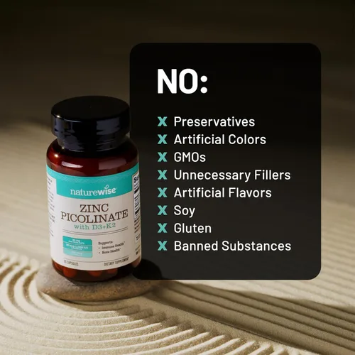 Vista 9 de NatureWise Picolinato de zinc con D3 + K2 - Suplementos de zinc para hombres y mujeres + vitamina D3 K2 - Apoya la salud inmunológica y ósea* - Sin