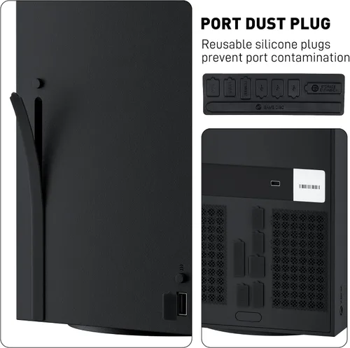 Vista 4 de RHOTALL Cubierta de filtro de polvo para Xbox Series X con filtro de polvo de PVC, tapones antipolvo de silicona para puertos, kit de polvo 13 en 1