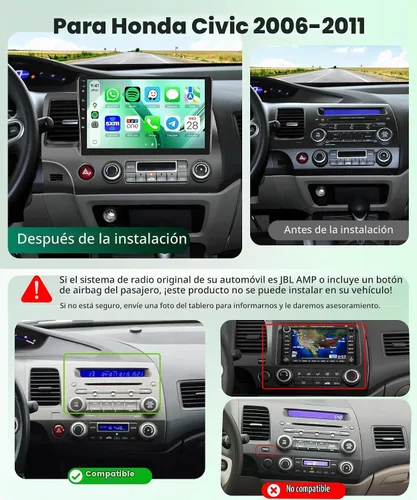 Vista 2 de para Honda Civic 2006-2011 Estéreo de coche Android Carplay inalámbrico Soporte para Android Auto inalámbrico con WiFi Navegación GPS Cámara