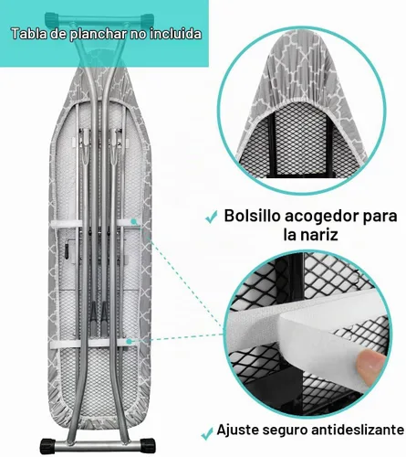 Vista 4 de Funda para tabla de planchar y almohadilla de tamaño estándar de 15 x 54 pulgadas, resistente a las quemaduras y las manchas con borde elástico