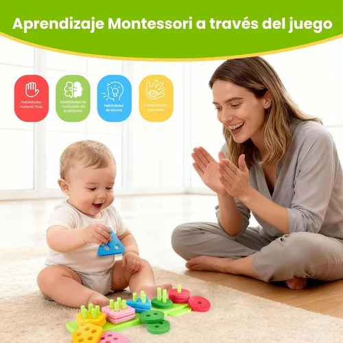 Vista 5 de hahaland Juguetes sensoriales Montessori para clasificar y apilar de silicona para niños de 1 a 3 años, bloques suaves texturizados para clasificar