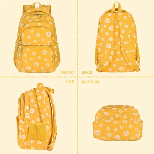 Vista 42 de goldwheat Mochilas impresas margaritas con paquete de almuerzo, estuche de lápices 3pcs, bolsa ligera resistente al agua para la escuela secundaria