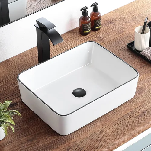 Vista 23 de Lavabo pequeño para baño tipo vasija 11.8"x11.8" pulgadas cuadrado, lavabo de baño de cerámica blanca, lavabos de baño modernos sobre encimera
