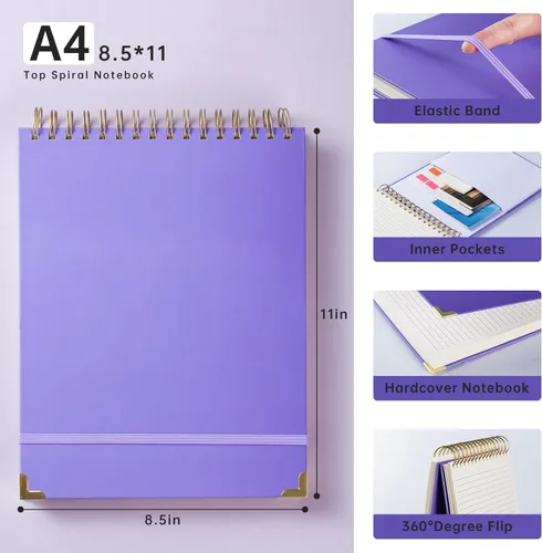 Vista 3 de Cuaderno de espiral superior 8.5x11 Cuaderno taquigráfico de 240 páginas Cuaderno de espiral con encuadernación superior Rayado para universidad