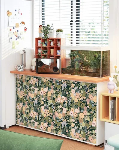 Vista 6 de Ismoon Papel tapiz floral despegable y adhesivo de 16.1"x78.7" pulgadas, papel tapiz autoadhesivo removible, papel de contacto de acuarela negro