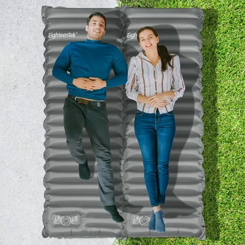 Vista 7 de EighteenTek® Alfombrilla para dormir para camping, almohadilla gruesa de 4 pulgadas, bomba de pie incorporada, almohadilla de dormir autoinflable