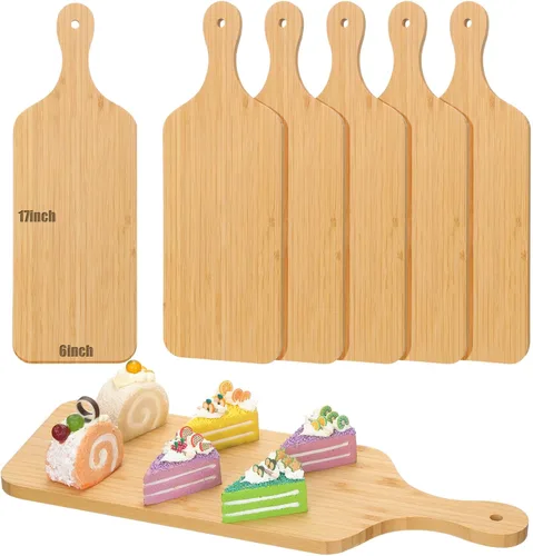 Vista 8 de Didaey Juego de 6 tablas de cortar de bambú, tabla de cortar de madera lisa con asa, tablas de charcutería de cocina, bandeja de servicio de grabado