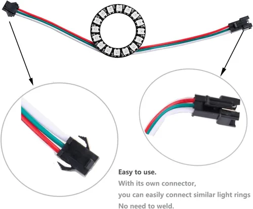 Vista 2 de Anillo de luz de píxeles direccionables individualmente con 16 LED, WS2812B 5050 RGB de 16 LED, módulo LED programable a todo color DC5V