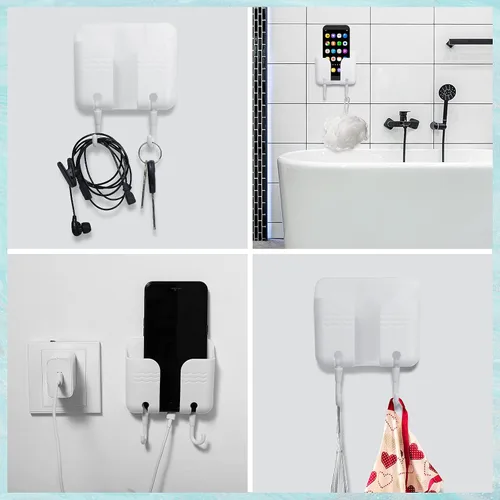 Vista 3 de 3 soportes adhesivos para control remoto de pared, soporte para teléfono sin necesidad de taladrar agujeros en la pared, organizador universal