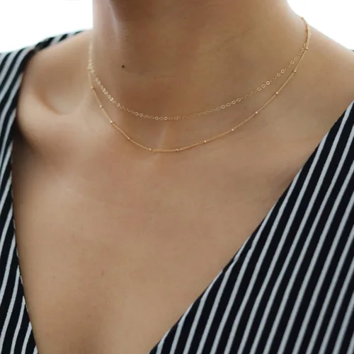 Vista 3 de Tewiky Collar de cadena de oro para mujer, chapado en oro de 14 quilates, collar de cadena de caja de ondas con cuentas finas, collar de oro