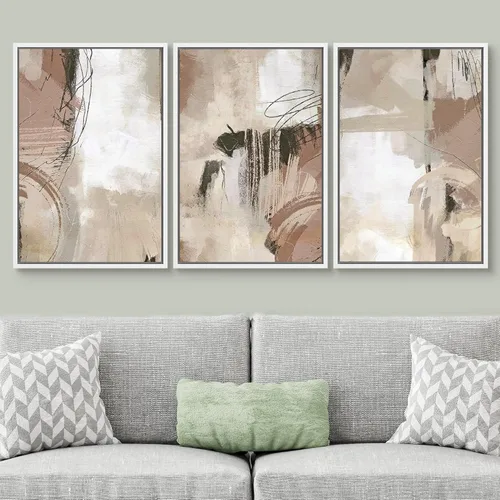 Vista 510 de SIGNWIN Lienzo enmarcado para pared, juego de arte pastel con cadena montañosa, bosque, niebla, naturaleza silvestre, ilustraciones modernas, arte