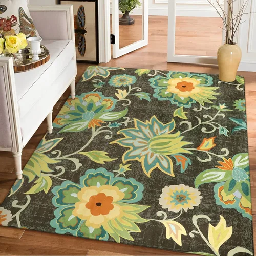 Vista 32 de Lahome - Tapete floral con estampado de cachemira, lavable, antideslizante, pequeño, anti-manchas, suave, para baño, entrada, dormitorio, Negro