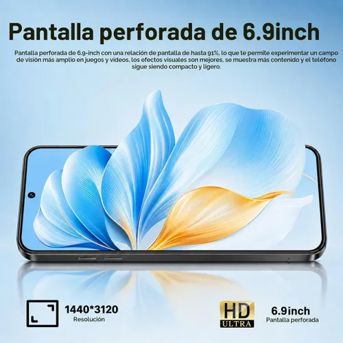 Vista 5 de Teléfono celular 8GB+256GB 6.9 "Pantalla 8+21 MP Dual SIM Face Unlock Blanco