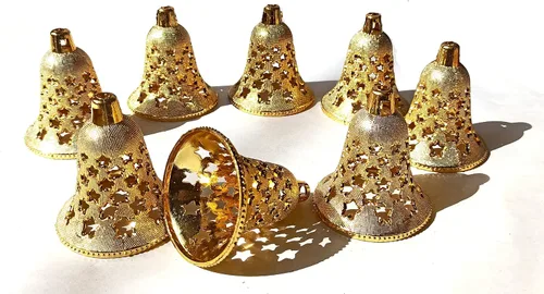 Vista 3 de Campanas decorativas de plástico para decoración del hogar, adornos colgantes de Navidad para manualidades de 2.5 pulgadas (12)