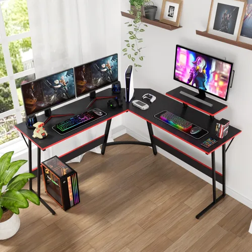 Vista 2 de PayLessHere Escritorio en forma de L, escritorio de esquina para juegos, escritorio de computadora con escritorio grande para estudiar, trabajar