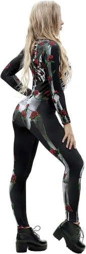 Vista 3 de Esqueleto Jjeuwe de Halloween, traje de cuerpo entero, ajustado, elastizado, para mujer