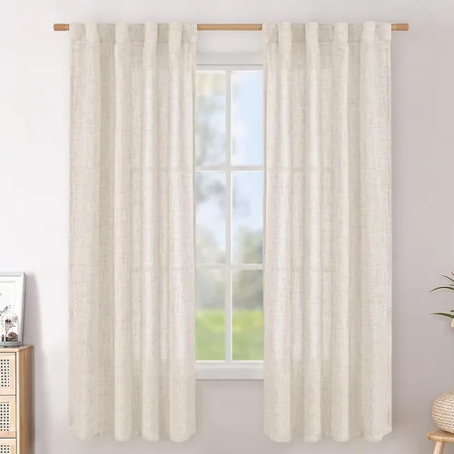 Vista 91 de BGment Cortinas cortas de lino marrón de 36 pulgadas de largo para ventanas, pequeñas cortinas de gasa semitransparentes para cocina, cafetería