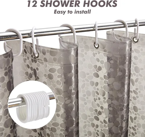 Vista 2 de Forro de cortina de ducha impermeable EVA 8G - Ganchos a prueba de óxido, imanes de servicio pesado - Mejora tu baño con durabilidad y elegancia