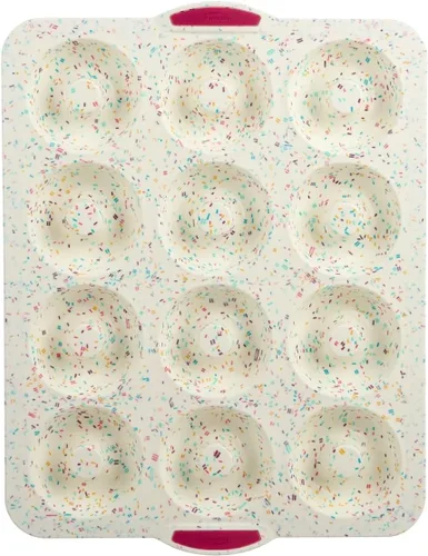 Vista 13 de Trudeau Molde de Donas Jumbo – Molde Antiadherente de 6 Cavidades, Confeti Blanco/Fucsia – Molde de Silicona para Hornear Donas Caseras, Magdalenas