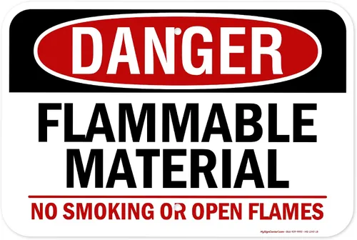 Vista 20 de Cartel de peligro de material inflamable No Smoking or Open Flames, 7 x 10 pulgadas, libre de óxido, aluminio 040, resistente a la decoloración