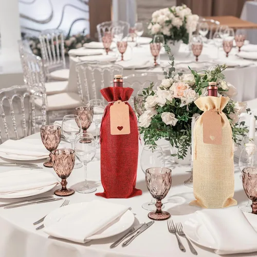 Vista 5 de Shappy 36 bolsas de vino de arpillera a granel, boda, compromiso, despedida de soltera, regalo para recién casados, cubierta de lona para botella