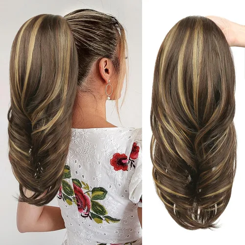 Vista 14 de SEIKEA Extensión versátil de cola de caballo con cordón, 18 pulgadas de largo, ondulado, con clip de varias capas, extensiones de cabello de cola