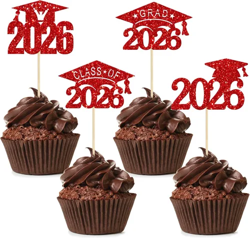 Vista 28 de Paquete de 24 adornos para cupcakes de clase 2026 con purpurina 2026 Felicidades Graduación Diploma Done Cupcake Picks 2026 Graduación Temática
