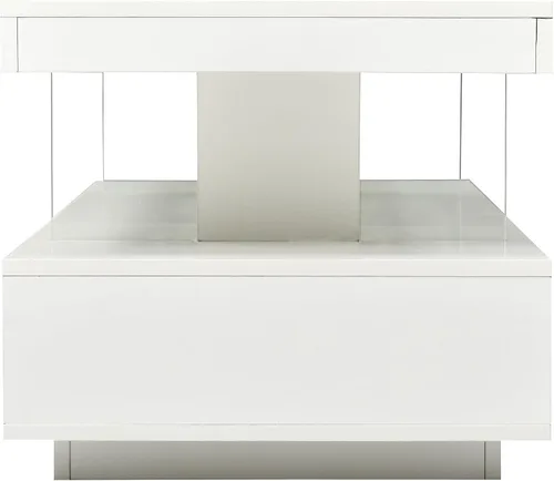 Vista 7 de Polibi Mesa de centro LED con almacenamiento, mesa central moderna con 2 cajones y estantes de exhibición, muebles decorativos con luces LED