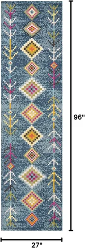 Vista 2 de Eyely Alfombra geométrica tribal de 2 x 8 pulgadas, azul oscuro/multicolor, alfombra bohemia para interiores