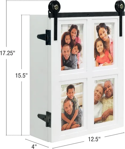 Vista 6 de Barndoor - Organizador de joyas con marco de fotos, capacidad para cuatro fotos de 4 x 6 pulgadas (blanco)