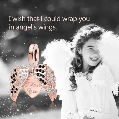 Vista 6 de Key to My Heart - Ala de ángel infinito con cristal transparente y oro rosa para pulsera europea